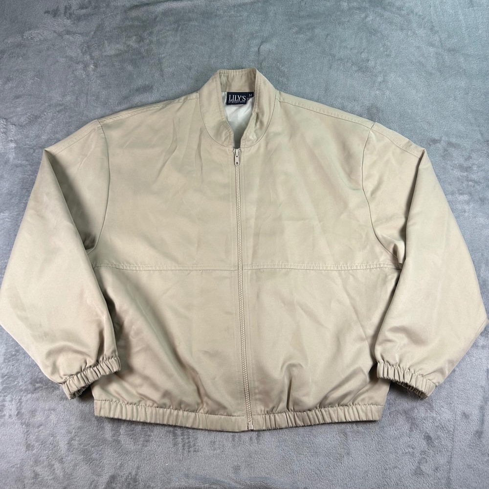 Vintage Lilys of Beverly Hills Tan Bomber Jacket Mens Medium Made in USA 5233